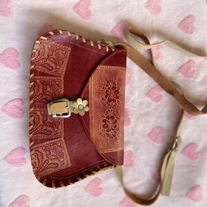 Genuine Leather Elegant Floral Embossed Leather Bag